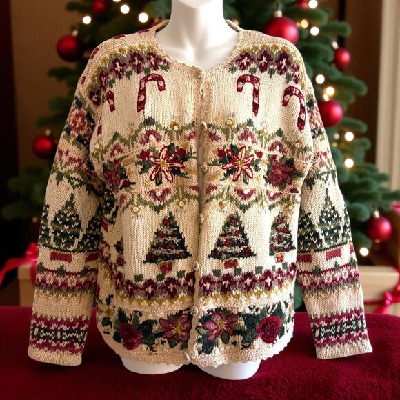 Tiara Sweaters - Vintage Tiara Petites Beaded Christmas Tree Cardigan | PM